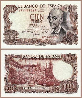 !!! SPANIA - 100 PESETAS 1970 - P 152 - UNC foto