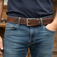 Curea Barbati din Piele Naturala Top Grain Maro si personalizata cu Tir, Hunter