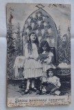 Fetite si jucarie - papusa, Carte postala veche, circulata - corespondenta, datata anul 1906