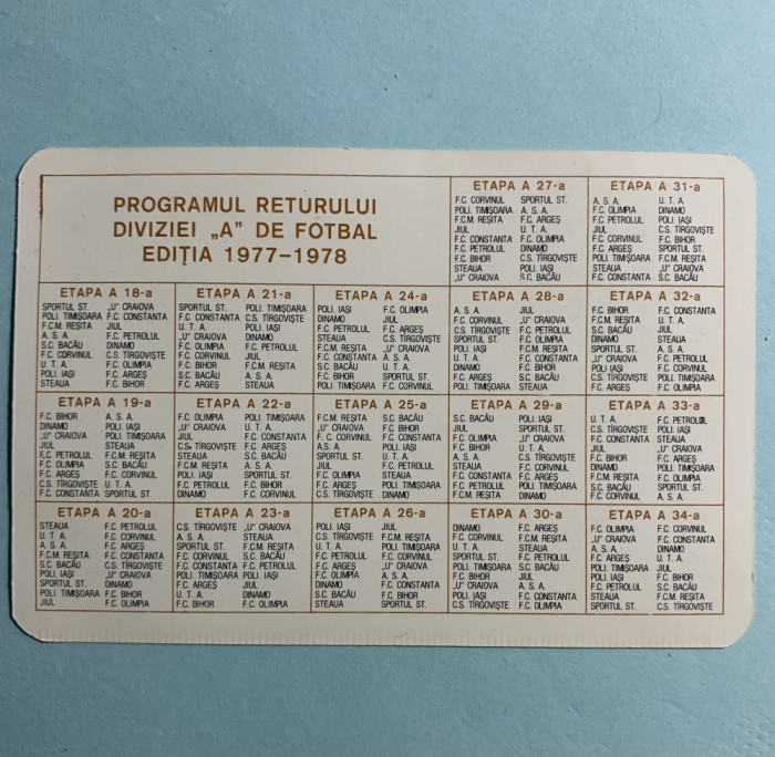 Calendar 1978 programul returului diviziei Ade fotbal 1977-1978