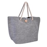 Geanta de plaja din rattan, 57x35x42cm, design zig-zag, alb-negru