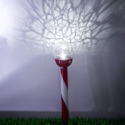 Felinar Solar de Crăciun, Glob Transparent, Model Fulg de Nea, Alb și Roșu, &amp;Icirc;nălțime 39cm foto