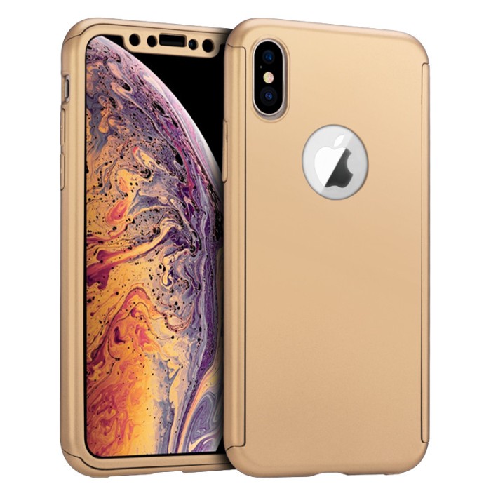 Husa 360&deg; Full Protection - iPhone XS MAX - Auriu - (fata + spate + folie de protectie din sticla)