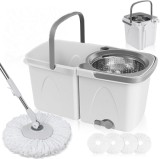 Cumpara ieftin Set de curatenie, galeata cu mop, cuva si tija din inox reglabila pe inaltime, cuva de stoarcere din inox, galeata detasabila, alb