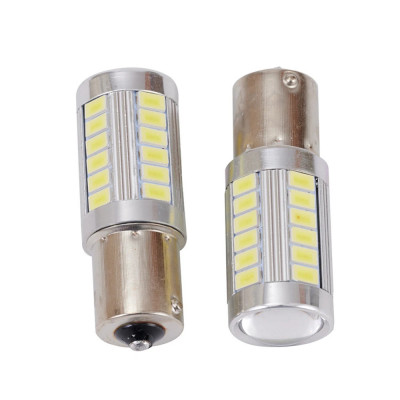 set 2 becuri frana albe led 33 smd bec DRL Light White BA15S P21W 1156 12V foto