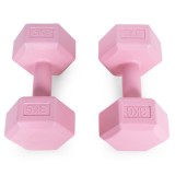 Set haltere hexagonale Homelux 2x3 kg, roz, pentru fitness si tonifiere acasa