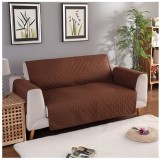Cuvertura matlasata pentru canapea 2 locuri, 130 x 205 cm, model romburi, doua fete, maro