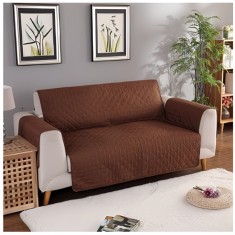 Cuvertura matlasata pentru canapea 2 locuri, 130 x 205 cm, model romburi, doua fete, maro