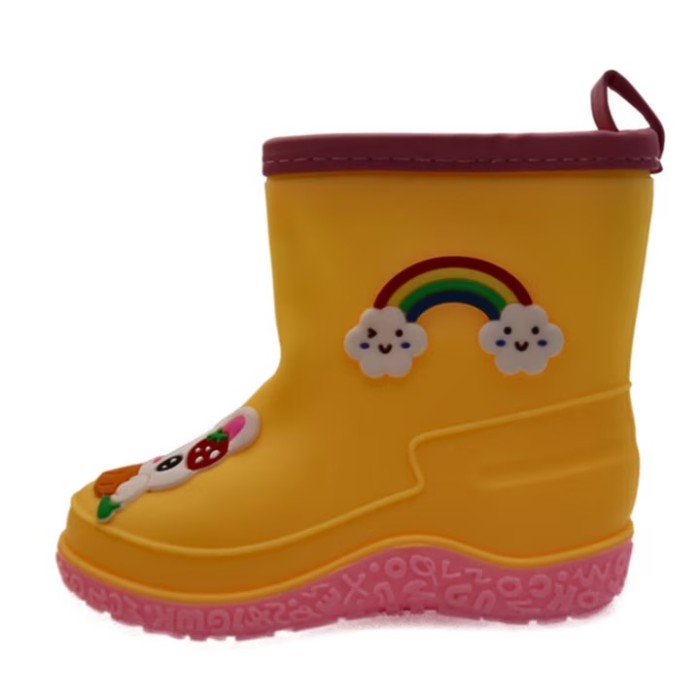 Cizme de ploaie pentru copii, cu design animat 3D, model scurt, din cauciuc, Galben, 31