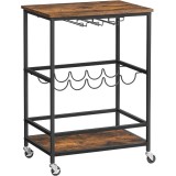 VASAGLE Carucior de servire pe roti, cu suport pentru sticle si pahare de vin, 40x60x82cm, Industrial, Vintage Maro/Negru Household NewTrend