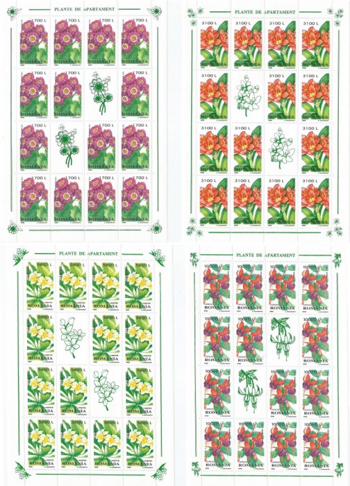 Romania, LP 1510b/2000, Plante de apartament, coli mici cu 2 viniete, MNH