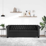 vidaXL Canapea Chesterfield cu 3 locuri, piele artificială, negru