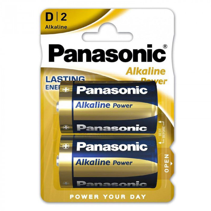 Set 2 baterii alcaline Panasonic, LR20, blister