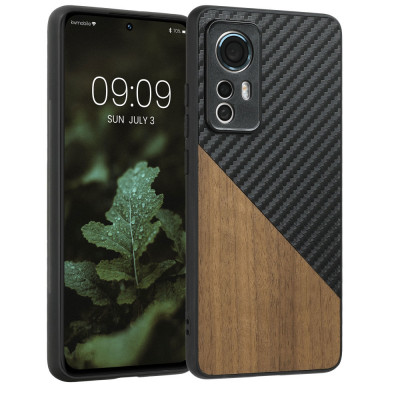 Husa Kwmobile pentru Xiaomi 12/12X, Lemn, Maro/Negru, 58201.01 foto