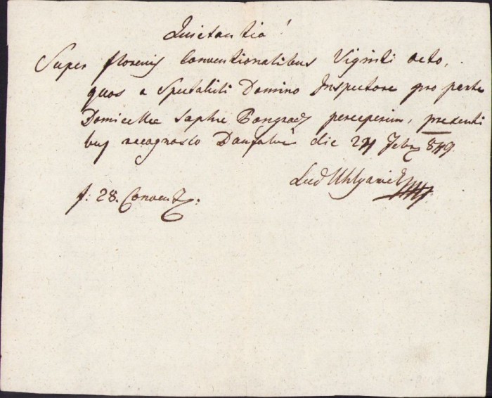 A365 Chitanță olografă, 1849, &icirc;n limba latină