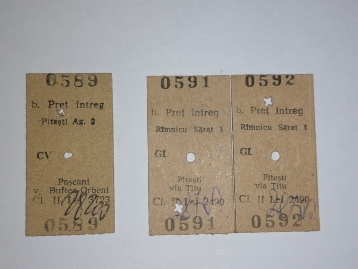 LOT 3 BILET TREN CFR VECHI - PASCANI RM SARAT.SERII CONSECUTIVE