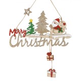 Decoratiune de Craciun Suspendabila din Lemn Shopiens&reg;, Mos Craciun Sanie Merry Christmas, 18 cm
