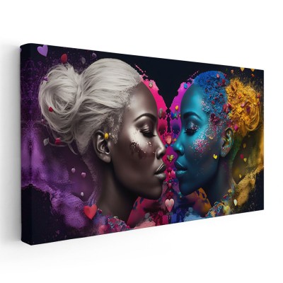 Tablou doua portrete profil femeie sarut 1745 Tablou canvas pe panza CU RAMA 30x60 cm foto