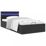 Cumpara ieftin Cadru pat hidraulic ladă &amp; LED negru 100x200 cm piele ecologică