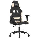 Cumpara ieftin Scaun de gaming cu masaj, negru si crem, material textil