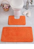 Cumpara ieftin Set 2 Covorase Baie Model Ethnic 2505, Marimi 50 x 80 40 x 50 cm, Portocaliu, Antiderapant, Antialergic, Polipropilena