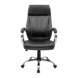 Scaun de birou directorial Montreal, RONDI, piele ecologica, mecanism Tilt, brate tapitate, negru