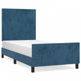Cadru de pat cu tăblie, albastru &icirc;nchis, 100x200 cm, catifea