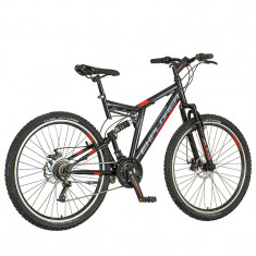 Bicicleta Mountain Bike 26 inch, 21 viteze schimbator Power, frane pe disc, suspensii full, Explorer rosu, resigilat foto