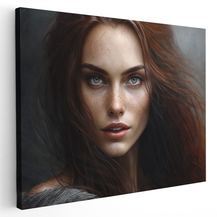Tablou canvas portret femeie cu parul roscat, rosu, maro 1236 Tablou canvas pe panza CU RAMA 80x120 cm