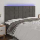 VidaXL Tăblie de pat cu LED, gri &icirc;nchis, 180x5x118/128 cm, catifea