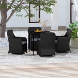 VidaXL Set masă pentru grădină, 5 piese, cu perne, negru