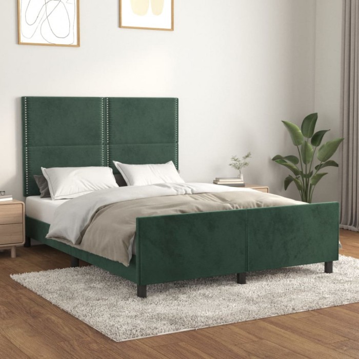 vidaXL Cadru de pat fără saltea, verde &icirc;nchis, 140x200 cm, catifea