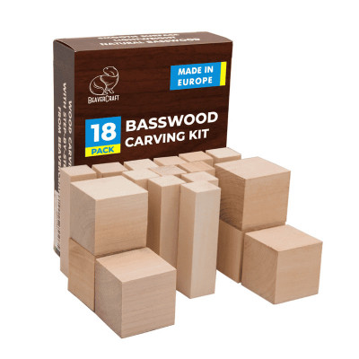 Set de blocuri din lemn pentru sculptura BeaverCraft BW18, 18 piese foto