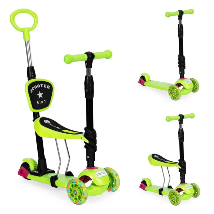 H&aacute;romkerekű roller Led kerekekkel 3 az 1-ben z&ouml;ld