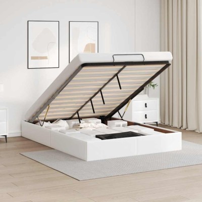 vidaXL Cadru de pat otoman fără saltea alb 140x200cm piele artificială 3310805 foto