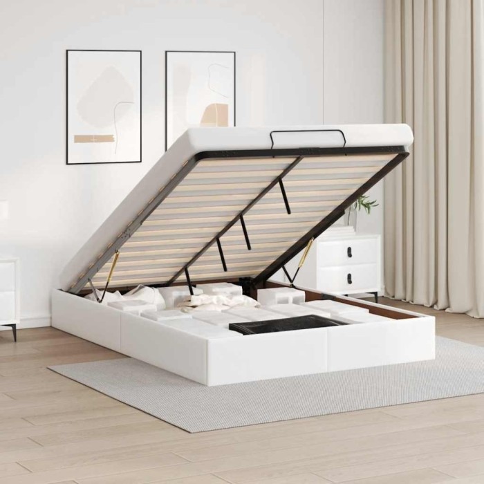 vidaXL Cadru de pat otoman fără saltea alb 140x200cm piele artificială 3310805