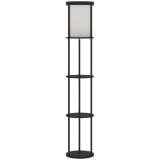 HOMCOM Lampă de Podea LED cu Rafturi Rotunde, Abajur Textile, Comutator cu Pedală și Telecomandă, Negru | Aosom Romania