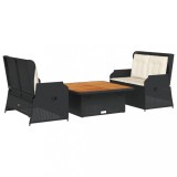 Set mobilier de gradina cu perne, 3 piese, negru, poliratan