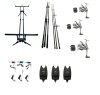 Set Pescuit, 3 Lansete 3, 90m, 2 Segm, 3 Mulinete 8000, Rod Pod ( duo pod ), EAST SHARK