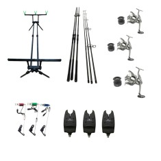 Set Pescuit, 3 Lansete 3, 90m, 2 Segm, 3 Mulinete 8000, Rod Pod ( duo pod )