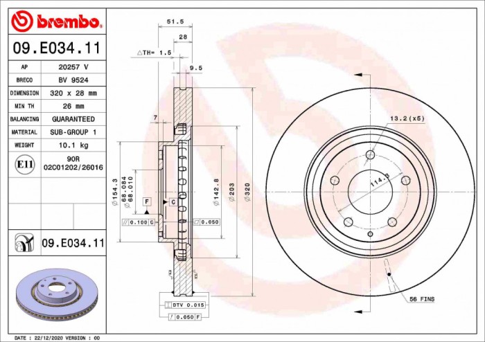 BREMBO 09.E034.11 PRIME LINE - UV Coated Disc frana