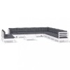 Set mobilier gradina cu perne, 12 piese, alb, lemn masiv pin