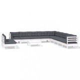 Set mobilier gradina cu perne, 12 piese, alb, lemn masiv pin