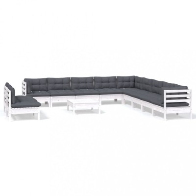 Set mobilier gradina cu perne, 12 piese, alb, lemn masiv pin foto