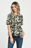 Bluza Dama, Peplum, din Viscoza, Crem cu Negru si model Floral - M, Eranthe