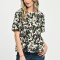 Bluza Dama, Peplum, din Viscoza, Crem cu Negru si model Floral - L