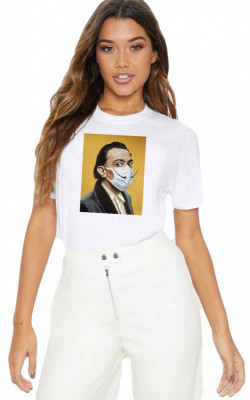 Tricou dama alb - Dali in Pandemie - S foto