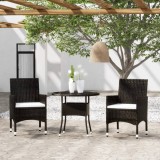 Set mobilier bistro grădină 3 piese, negru, poliratan și sticlă