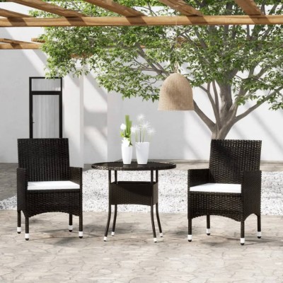 Set mobilier bistro gradina 3 piese, negru, poliratan si sticla GartenMobel Dekor foto