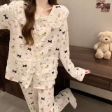 Cumpara ieftin Pijama dama cu guler mare, din doua piese, PJ012, Bej